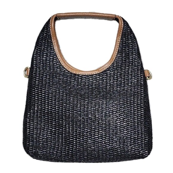 J. Jill Handbags - J Jill Straw Leather Trim Small Crossbody Black Top Handle And Detachable Strap
